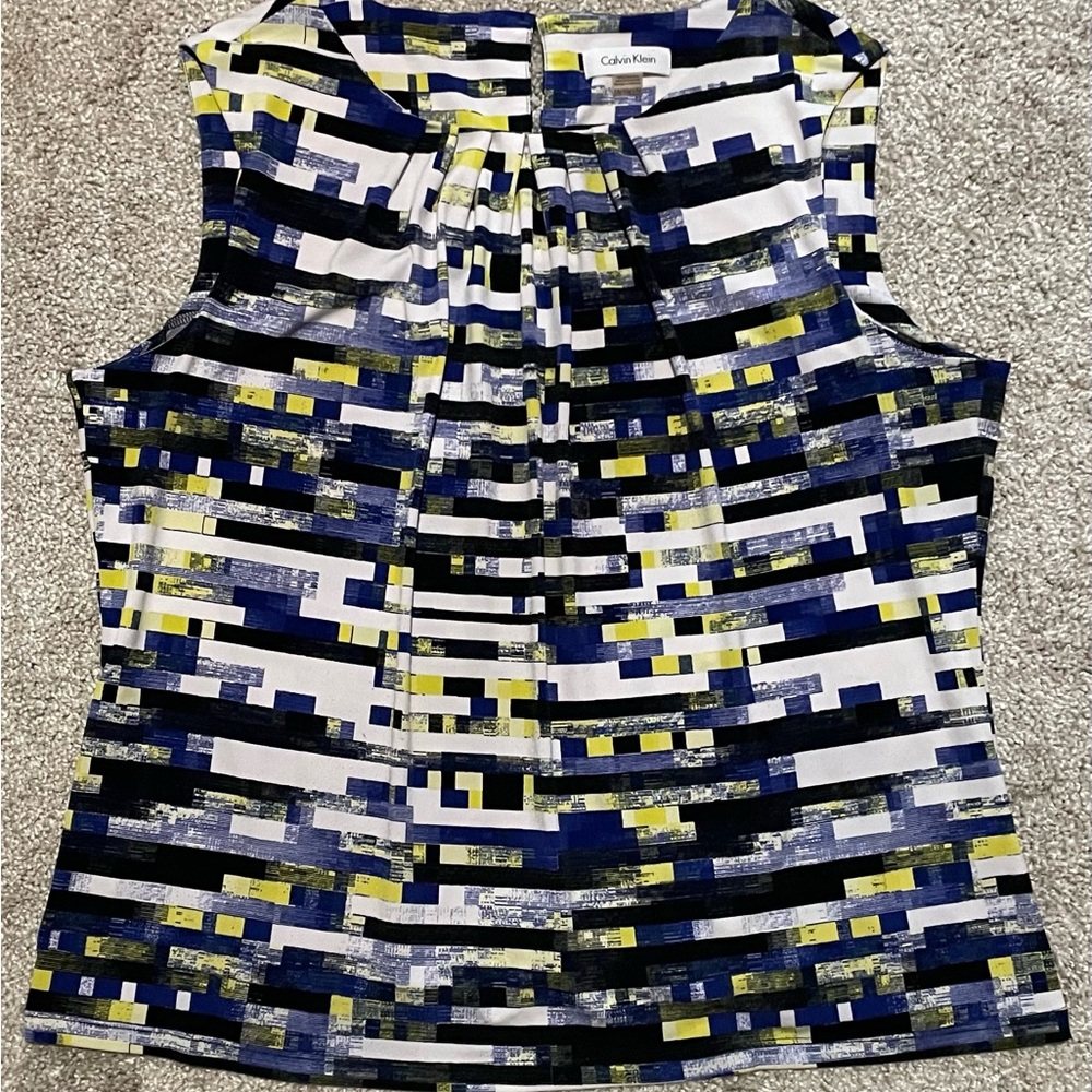 Calvin Klein Women's Abstract Print Blouse - Blue, Yellow, Black